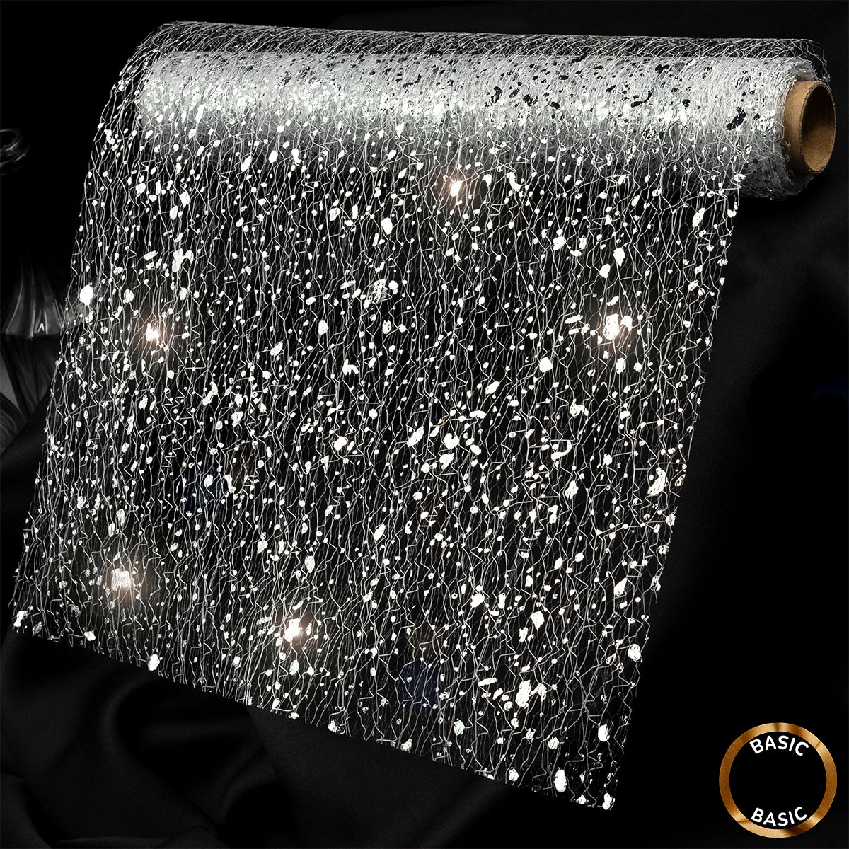 Tischläufer Silber – Glitzer-Dekostoff 3 m mit Streudiamanten für Hochzeit, Geburtstag & Dinner