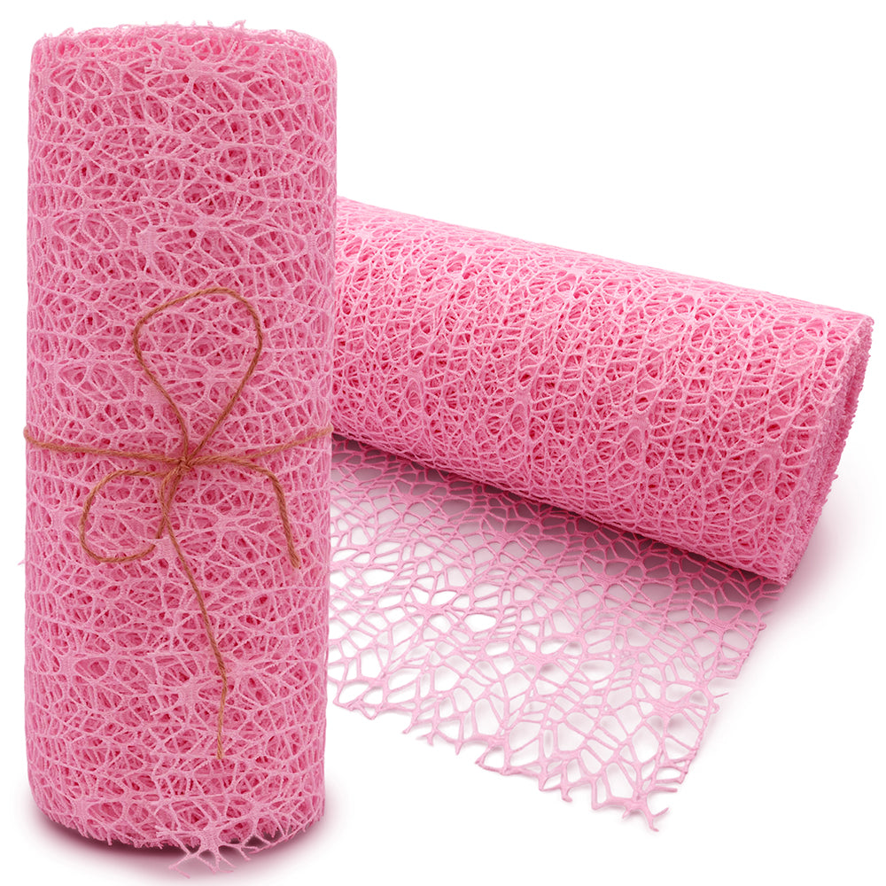 Dekostoff in Rosa mit feiner Netz-Optik – als Tischläufer für Hochzeit, Taufe, Eventdeko und florale Arrangements

